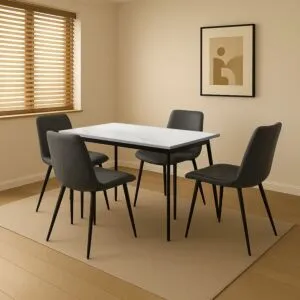 طقم طاولة طعام مارتن مع 4 كراسي - ابيض ورمادي