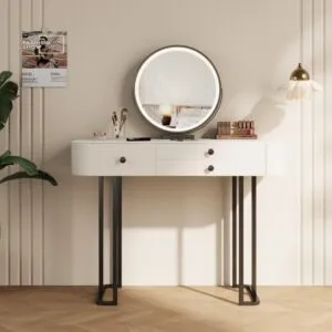 تسريحة مع مرآة مستديرة روفيل - كريمي واسود