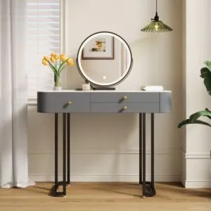 تسريحة مع مرآة مستديرة روفيل 100 سم - رمادي غامق واسود