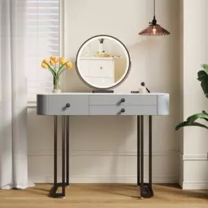 تسريحة مع مرآة مستديرة روفيل 100 سم - رمادي فاتح واسود