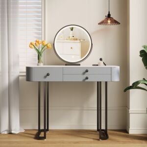 تسريحة مع مرآة مستديرة روفيل 100 سم - رمادي فاتح واسود