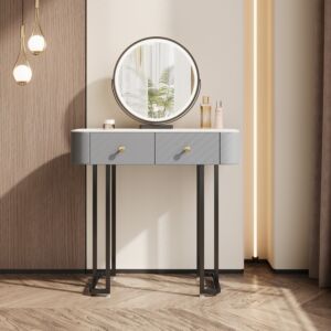 تسريحة مع مرآة مستديرة روفيل 80 سم - رمادي فاتح واسود