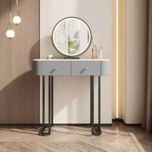 تسريحة مع مرآة مستديرة روفيل 80 سم - رمادي فاتح واسود