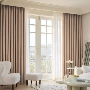 ستائر ويفي خطين بلاك اوت وشيفون - 250x300 سم بيج