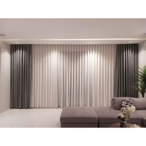 ستائر ويفي خطين بلاك اوت و شيفون - 350x300 سم رصاصي