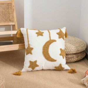 غطاء وسادة ديكور نجوم و هلال بدون حشوة - اصفر
