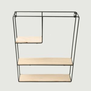 رفوف خشبية عدد 3 وحمالة حديد بتصميم أخاذ لون أسود وبني 