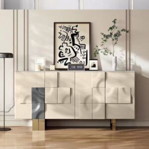 طاولة بوفيه سيرال - كريمي وذهبي