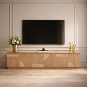 طاولة تلفزيون خشب طبيعي فانتوم - بني فاتح وبيج