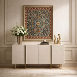 بوفيه خشب طبيعي شادو - كريمي وذهبي