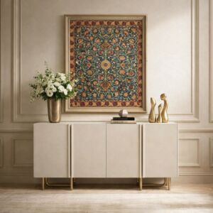 بوفيه خشب طبيعي شادو - كريمي وذهبي