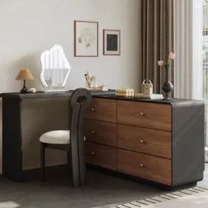 طاولة تزيين مع مرآة باسكال - بني واسود