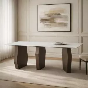 طاولة طعام 8 اشخاص - من مجموعة روفا - بني وابيض