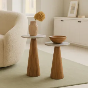 طقم طاولتين جانبية سطح رخامي سونا - رمادي وبني