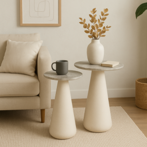 طقم طاولتين جانبية سطح رخامي قطعتين سانا - رمادي وكريمي