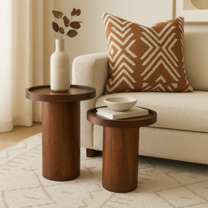 طقم طاولتين جانبية بيت - بني