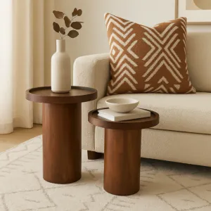 طقم طاولتين جانبية بيت - بني