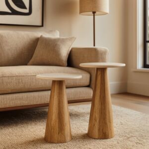 طقم طاولتين جانبية بيرل رخام - كريمي وبني