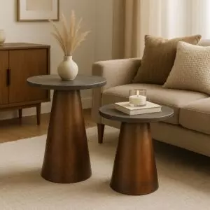 طقم طاولتين جانبية سوزانا رخام - بني ونحاسي