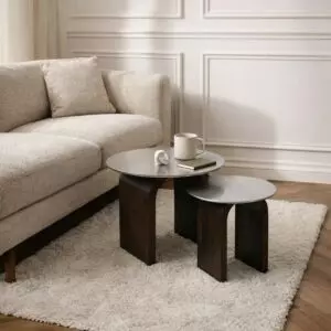 طقم طاولتين جانبية فولا - فضي وبني غامق