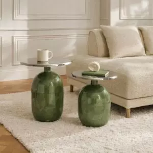 طقم طاولتين جانبية ماركيز - فضي واخضر