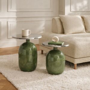 طقم طاولة جانبية ماركيز - قطعتين - فضي واخضر