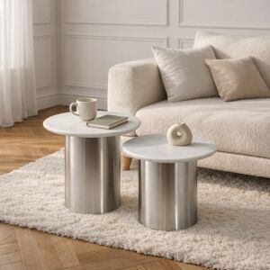 طقم طاولة جانبية روفا - سطح رخام طبيعي - قطعتين