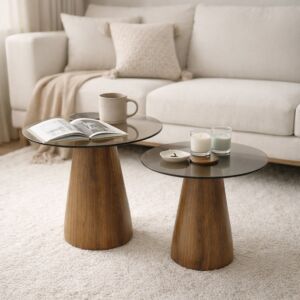 طقم طاولة جانبية روفان - قطعتين - بني