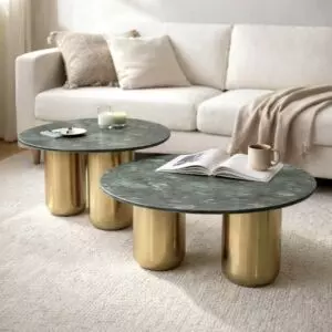 طاولة قهوة سطح رخام طبيعي فاليريو - قطعتين - ذهبي واخضر