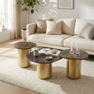 طاولة قهوة كوزيت - 3 قطع - بني وذهبي