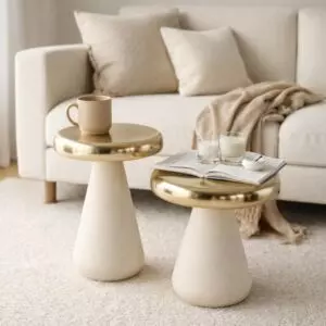 طقم طاولتين جانبية سونماز - كريمي وذهبي