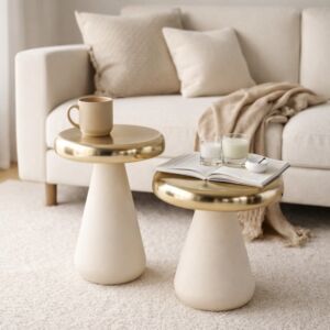 طاولة جانبية سونماز - قطعتين - كريمي وذهبي