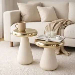 طقم طاولتين جانبية سونماز - كريمي وذهبي