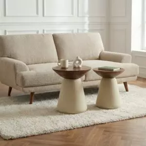 طقم طاولتين جانبية سيران - بني وكريمي