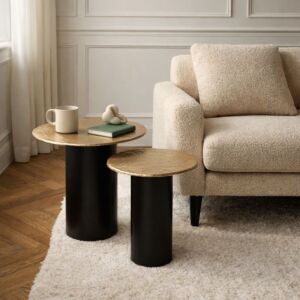 طقم طاولة جانبية بارو - قطعتين - ذهبي واسود