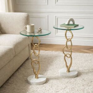 طقم طاولات جانبية شوتا - قاعدة رخام طبيعي - ذهبي وابيض