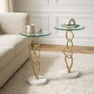 طقم طاولات جانبية شوتا - قاعدة رخام طبيعي - ذهبي وابيض