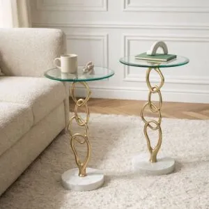 طقم طاولات جانبية شوتا - قاعدة رخام طبيعي - ذهبي وابيض