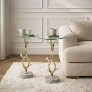 طقم طاولات جانبية بيلين - قاعدة رخام طبيعي - ذهبي ومتعدد الالوان