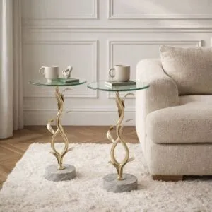 طقم طاولات جانبية بيلين - قاعدة رخام طبيعي - ذهبي ومتعدد الالوان