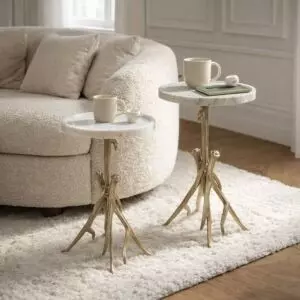 طقم طاولات جانبية سوما - سطح رخام طبيعي - ذهبي ومتعدد الالوان