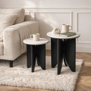 طقم طاولات جانبية هيتاري - قطعتين - اسود وابيض
