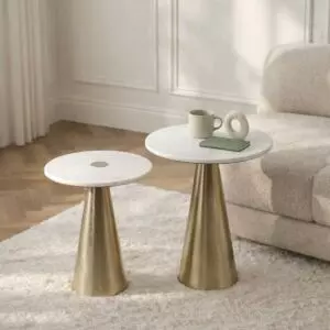 طقم طاولات جانبية كارلا - قطعتين - ذهبي وابيض