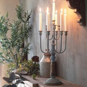 شمعدان حديد ريفي انتيك دانالي - ازرق فاتح