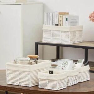 طقم سلال تخزين و تنظيم 5 قطع - ابيض