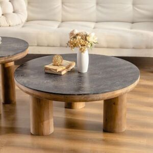 طاولة قهوة خشب طبيعي ميكاتو - اسود وخشبي