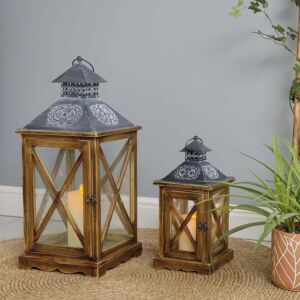 ديكور طقم فانوس خشب وحديد