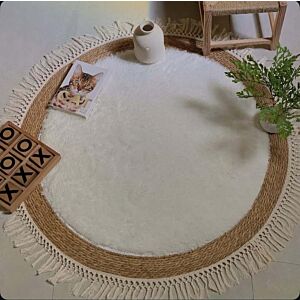 مفرش أرضي بوهيمي خوص وفرو - 100 سم