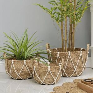 طقم سلال قش وحبل 3 قطع بوهيمي