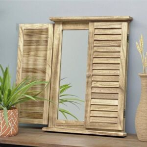 مرآة جدارية تصميم شباك خشب كاتي - بيج